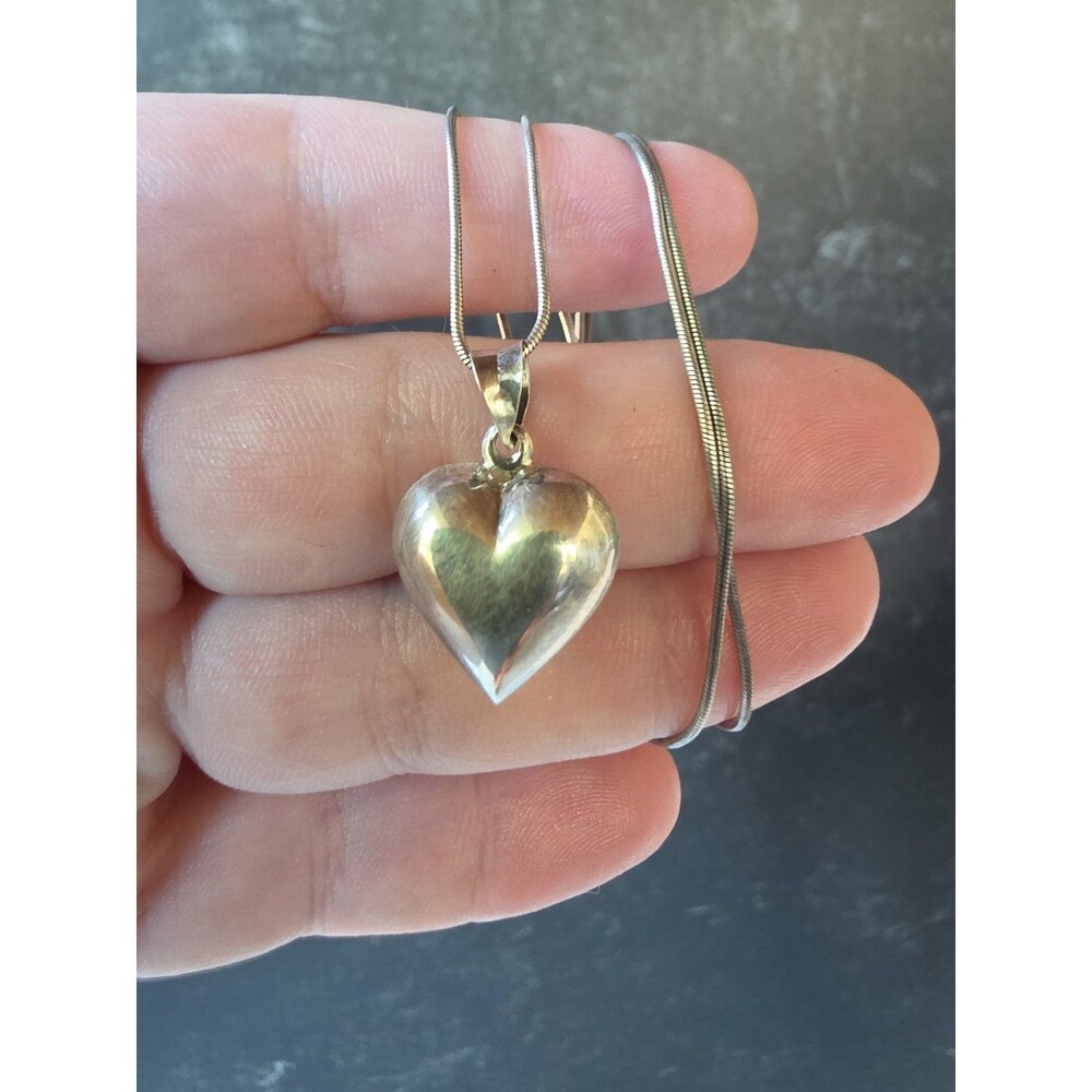 Italian 925 Sterling Silver Puffed Heart-shaped Pendant Necklace Vintage READ